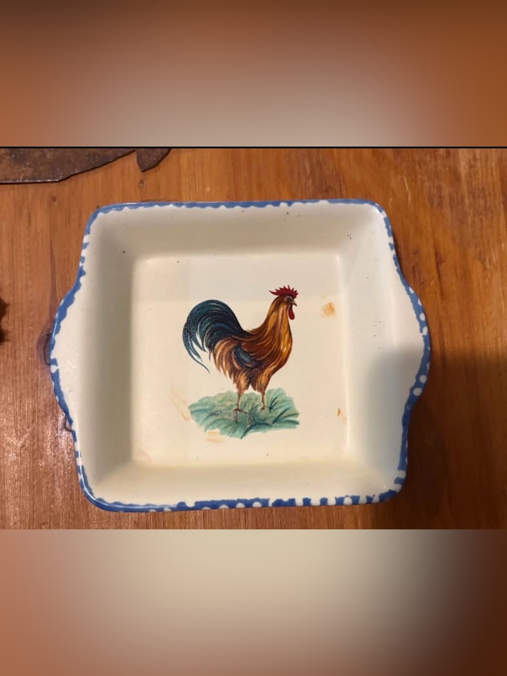 Decorative Rooster Ceramic Tray in White and Blue